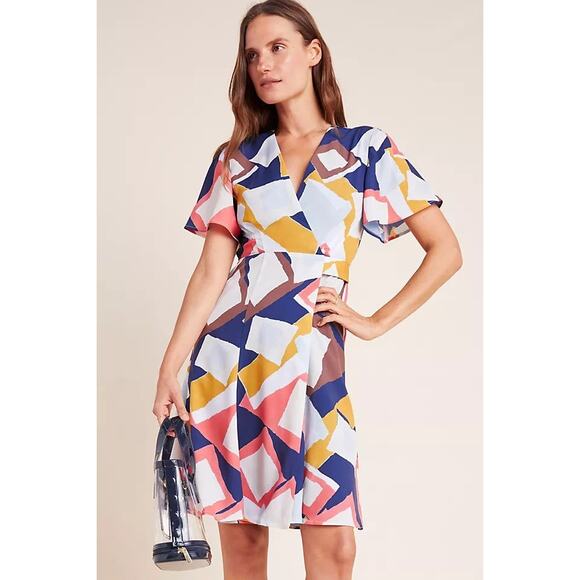 Anthropologie Hutch Blaise Wrap Dress Geometric Sz. XSP NEW - Picture 1 of 11